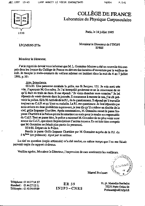 Dossier `médical' de LGM